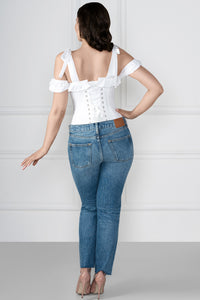 Corset Story FTS022 White Cotton Overbust With Sleeves And Shoulder Straps