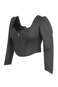 Theodora Black Stretch Cotton Corset Top with Long Sleeves