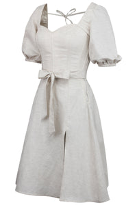 Corset Story SC-060 Gladiolus Oatmeal Linen Corset Dress with Puff Sleeves